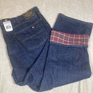 DICKIES NWT MEN'S FLANNEL LINED RELAXED FIT STRAIGHT BLUE DENIM JEANS 44x30 New
